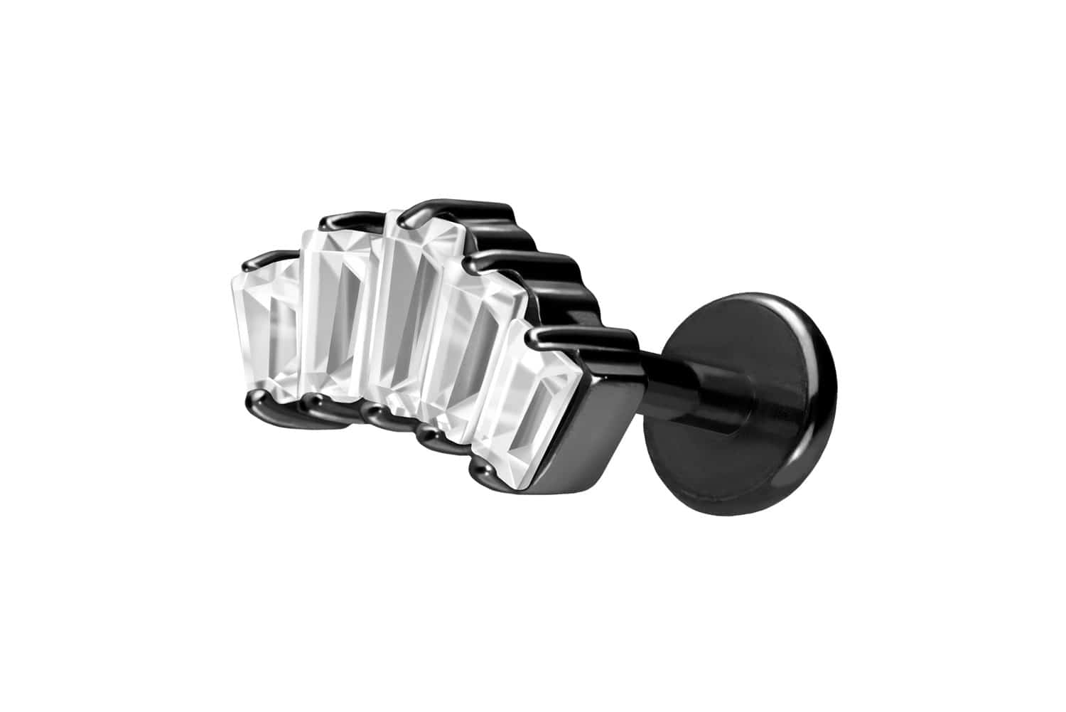 Titan Labret Piercing mit Push Fit 5 EINGEFASSTE KRISTALLRECHTECKE